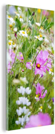 MuchoWow Glasbild Glasfoto Wandbild Bilder Deko 40x80 cm Blumen - Natur - Grün - Gras - Lila - Weiß