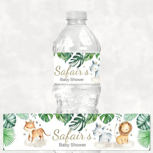 30 Stück Dschungel-Safari-Tier-Party-Wasserflaschen-Aufkleber, individuelle Etiketten-Wraps für zwei wilde Geburtstagsparty, Babyparty, personalisierbar (B)