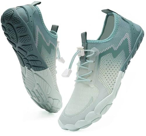 IceUnicorn Barfußschuhe Damen Herren Breite Traillaufschuhe Zehenschuhe Unisex Schwimmschuhe Strandschuhe Aquaschuhe(Grün Weiß, 39EU)