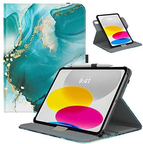 TiMOVO Hülle Kompatibel mit iPad (A16) 11 Generation 11 Zoll 2025/iPad 10 Generation 10,9 Zoll 2022, 90° Drehbar PU Schutzhülle, Smart Case mit Ständer & Stift Schleife für iPad 11/10 Gen, Pfauenblau