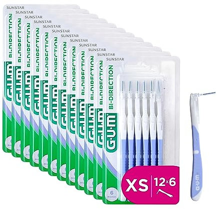 GUM BI-Direction Interdentalbürsten mit zwei Positionen, antibakterielle Borsten, 90-Grad-Positionierung, Zahnreinigung und Zahnbelagentfernung, 0,6 mm, ISO 0, 12 x 6 Stück