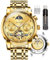OLEVS Montre squelette à remontage automatique pour homme Tourbillon sans pile Montre de luxe en acier inoxydable avec date mécanique étanche tendance pour homme, Gw-g6617-all Gold, Bracelet