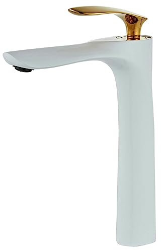 Léekayer Robinet de salle de bain mitigeur en chrome blanc doré peinture blanche grand pont à un trou pour montage sur lavabo,LK75239WGH