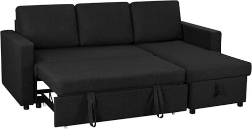 Yaheetech L-Shaped Sofa Bed 3 Seater Couch Pull Out Sectional Couch Bed Convertible Settee Click-Clack Corner Sofa with Storage for Living Room, Office, Black