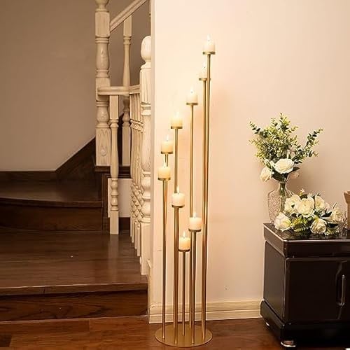 Kerzenständer Gold 117cm Boden Stabkerzenhalter 9 Arm Metall Kerzenhalter Stabkerzen Stabkerzen für Party,Hochzeits,Tischdekorationen,Heimdekorationen