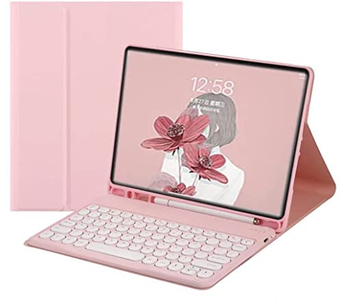QIYIBOCASE Keyboard Case for Galaxy Tab S10 Plus/Tab S9 FE Plus 12.4-Inch, Round Keys Slim Folio Cover with S Pen Holder - Magnetically Wireless Detachable Keyboard (Pink)