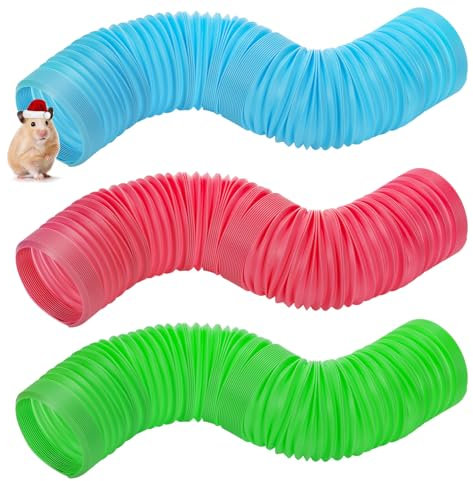 ZENFUN Lot de 3 Tunnels Amusants en Plastique pour Hamster, Souris, Animal Domestique, Tunnel Pliable en Plastique, cachette pour Animaux de Compagnie, cachette pour cochons d'Inde, Chinchillas, Rats