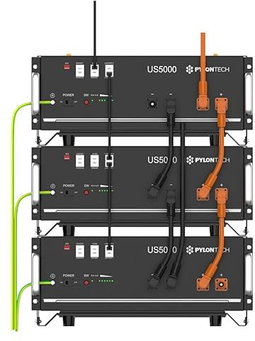 VOLTACON Pylontech US5000 Lot de 3 batteries au lithium avec supports de montage, câbles, fusibles 14,4 kWh, stockage d'énergie, PACKOF3US5000