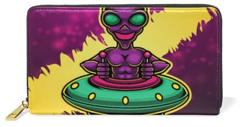 KAAVIYO Soucoupe Volante Vaisseau Spatial Extraterrestre Portefeuille pour Femme Zipper Cuir Porte-Monnaie Titulaire de la Carte de Crédit pour Fille Hommes