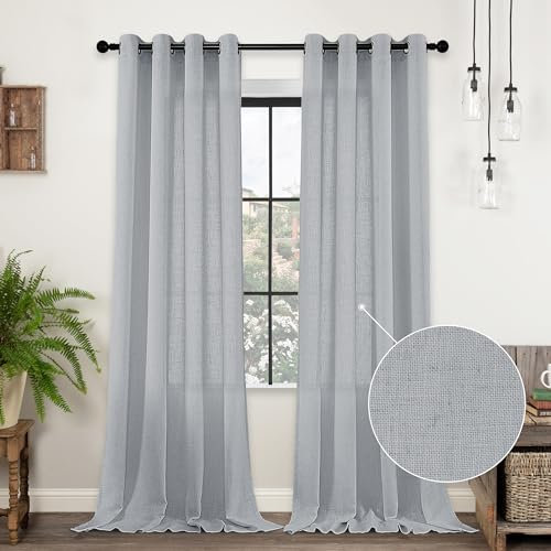 CUCRAF Leinen Vorhänge mit Ösen 2er Set H 260 x B 140 Grau Blau Halbtransparente Leinenvorhang Wohnzimmer Leinenoptik Voile Gardinen Leinenfarbe Schlafzimmer Stores