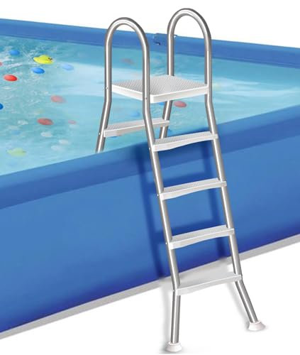 Escalera de piscina estable para piscina sobre el suelo, escaleras de piscina sobre el suelo de acero inoxidable 304 grueso para exteriores, escalera de 4 escalones de piscina, capacidad de 550