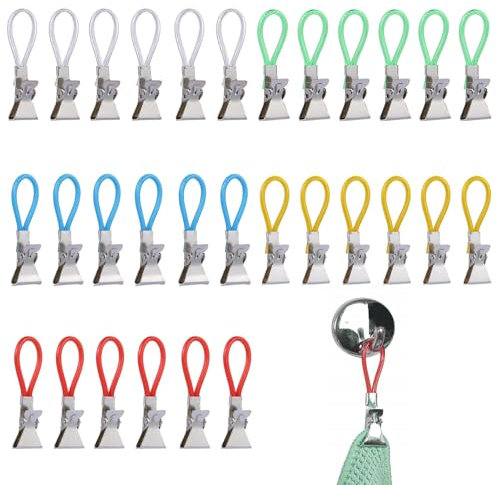 Aufhänger für Küchentuch,30Pcs Handtuchklammern,Handtuchclips,Aufhänger für Handtücher,Handtuch Aufhänger,Handtuch Clips Zum Aufhängen,Handtuchaufhänger Clip,Geschirrtücher Haken für Bad Kücher,5Farbe