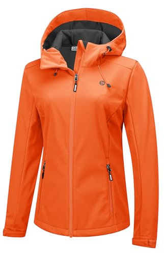 Outdoor Ventures Veste softshell imperméable pour femme - Coupe-vent - Avec capuche - Veste de sport légère - Veste fonctionnelle pour le cyclisme, la randonnée, Orange clair, 48