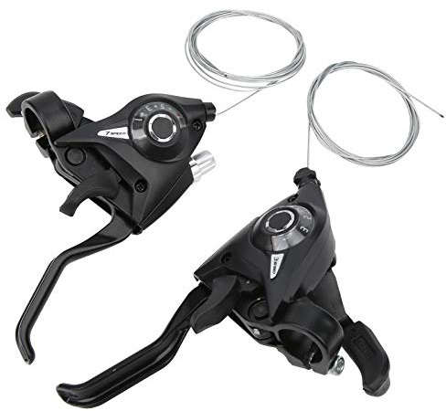 LIYJTK 1Pair 3x7 21 Speed Bicycle Brake and Shifter Levers Combination Set with Gear Shift Cable Mountain Bike 7 Lever Left Right for Bikes City Racing