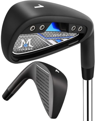 MAZEL Mens Golf Iron Club Single 1,2,3,4,7 Iron CNC Milled Face Steel Shaft Iron Golf (Black RH, 1 Iron Single)