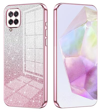 SEAHAI Coque pour Samsung Galaxy A22 5G, Ultra Mince Élégant en Silicone Souple Dégradé de Couleur Brillante Motifs Carte Design Coque Antichoc Transparent TPU Étui - Rose
