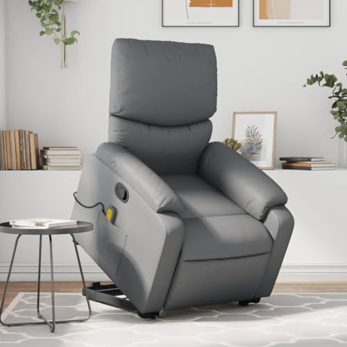 Homgoday Elektrischer Massagesessel mit Aufstehhilfe - Grau - Kunstleder - Wohnzimmer Model3204896
