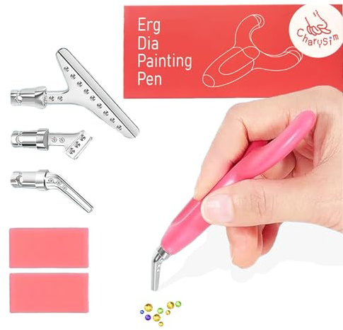 CharySim Ergonomic Diamond Art Pen Dimond Art Accessories with 3 Metal Pen Tips Craft Kit for Adults and Beginner Pink