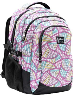 budmil ergonomischer Schulrucksack für Mädchen 32L - für Teenager Kinder ab Klasse 5 - wasserabweisend - Rucksack mit 3 Fächer & belüftete Rückseite (Edwin Rosa)