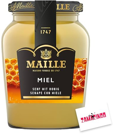 Maille Senf mit Honig im Glas 230g (1er Pack) | Feinster Senf aus ganzen Senfkörnern, delikat mit köstlichem Honig | Gourmets und Feinschmecker + Zama4Zingo Karte