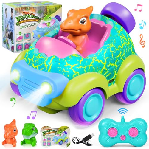 Ulikey Voiture Telecommandé Enfant, Voiture Dinosaure Telecommandé Enfant avec Lumières Musique, Dinosaure Jouet Enfant Véhicule RC, Jeux D'intérieur et D'extérieur Garçons et Filles Cadeau (Bleu)