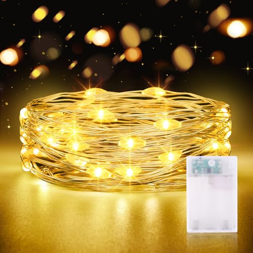 Guirnalda Luces Pilas, 2M 20LED Luces LED Pilas con Temporizador, Cadena de Luces Impermeable para Decorar Dormitorios, Jardines, Fiestas, Navidad, Halloween, Bodas