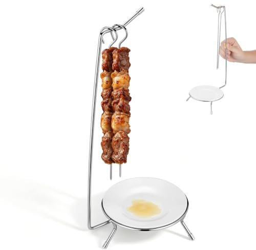 PRETYZOOM Grillspieß Halterung Aus Edelstahl Spießaufhänger Mit 2 Grillspießen Für Schaschlik Kebab Und Grillgut Vertikaler Grillspießständer Für Bbq Camping Und Garten