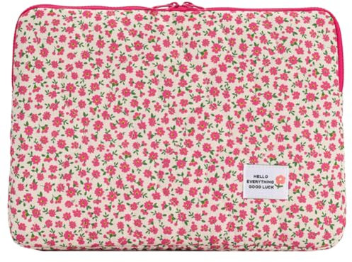 Puffy Quilted Laptop Sleeve Case, 15 Inch Floral Cute Laptop Bag, Aesthetic Macbook Sleeve for Women, Compatible with MacBook Air/Pro