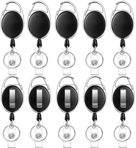 JEFURE Lot de 10 Porte Badge Enrouleur, Porte Clef Retractable avec Clip de Poche, Enrouleur Badge avec Lanière Extensible de 63 cm, Porte Badge Retractable, pour Porte-carte D'identité et Clés