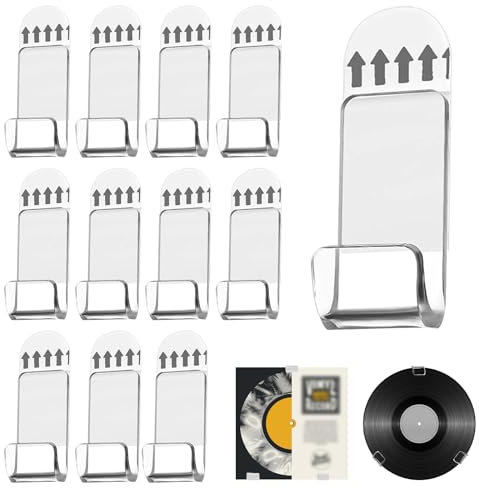 Hocklliy Vinyl Wall Mount, 12pcs Vinyl Holder Self-Adhesive Record Wall Mount Display No Drill Acrylic Album Storage Hanger Clear Shelves for Cd Card Collection Magazine Home Office Decoration