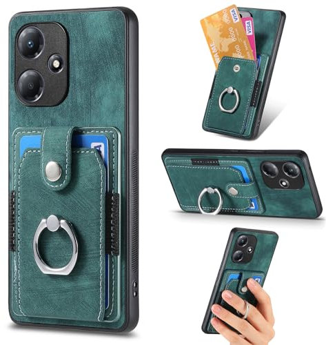 Rfvzubemok Compatible avec Infinix Hot 30i Coque,Compatible avec Infinix Hot 30i NFC (PC+TPU+PU) 3 en 1 Kickstand Fente de Carte Housse de téléphone Green
