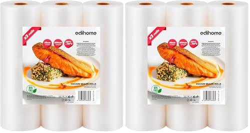 Edihome, Sac Sous Vide Alimentaire, 3 Rouleau, 28x300cm, Sachet, sans BPA, Sous Videuse Alimentaire, Conservation, pour le Cuisine, Plastique (28x300cm) (Lot de 2)