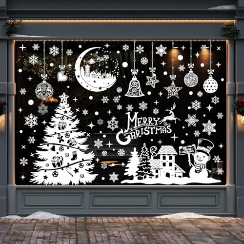 Fensterdeko Schneeflocken, Fensterbilder Weihnachten, Abnehmbare Fensterdeko Statisch Haftende PVC Aufkleber, für Türen Schaufenster PVC Fensterdeko (2312)