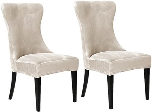 LinFortune Ohrensesselbezug 2er Set Samtbezug für Ohrensessel Stretch Schonbezug für Beistellstühle weicher Schutzbezug ohne Armlehnen für Esszimmer Bankett Heimdekoration (Elfenbein 2er Set)
