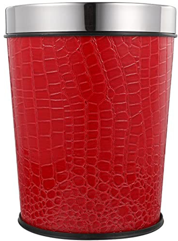 KDYVK Poubelle en Cuir Vintage, Corbeille à déchets rétro, Corbeille à Papier for la Maison, la Salle de Bain, Le Bureau, Rouge, 5 l