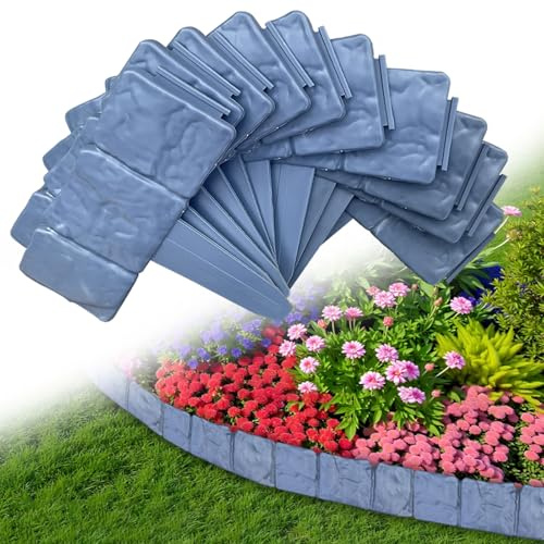 Rasenkante Kunststoff Steinoptik,2.5m Beetumrandung Mähkante Randsteine aus Kunststoff, Beeteinfassung Gartenzaun,L 25 x H 23cm, 10 Stücke, Anthrazit (Anthrazit, 2.5m-10pcs)