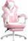 Dowinx Gaming Chair with Footrest, Gaming Chair for Heavy People, Gamer Chairs for Adult with Massage, Computer Chairs with PU for 200lbs (Pink White)