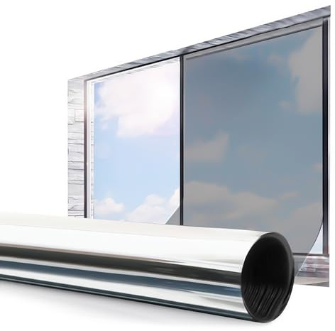 Warmiehomy One Way Window Film Privacy Static Cling,76x100cm Mirror Reflective Sun Blocker Anti-UV Window Tint Film,Heat Control Anti Glare Glass Window Film for Home and Office,Silver