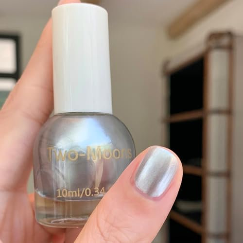 Silver Nail Polish - Chrome Nail Polish - Quick Dry Metallic Nail Varnish - Smooth Texture Metal Mirror Nail Paint - Classic Silver Nail Varnish Glossy Nail Art Polish For Manicure DIY