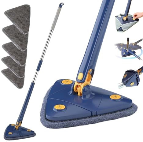 Teleskop Dreiecksmopp, 360° Drehbarer Verstellbarer Reinigungsmopp, Bad Und Fliesenwischer Für Hartholz, Fenster, Boden, Wand, Fliesen, Dreieck (Mop + 5 Tücher insgesamt )
