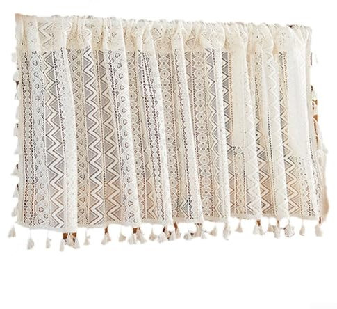Niceminiwall Tenda da finestra in finto lino con nappe, filtrante la luce, per bar, bagno, cucina, con tasca per asta (150 x 100 cm)