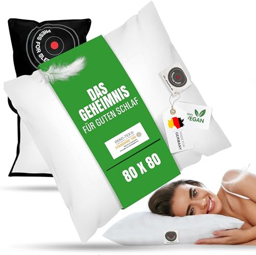 Premium Kopfkissen [2025] Fit-Dreams® veganes Kopfkissen mit [abnehmbarem Bezug] – Ergonomisches Kopfkissen – klimaregulierend, individuell befüllbar – Oeko-TEX® 100 Zertifiziert (80 x 80) (80 x 80)