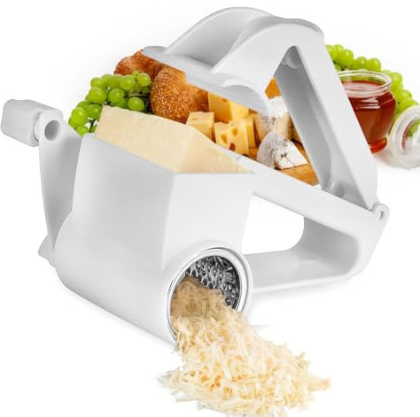 Rotary Cheese Grater with Removable Drum, Stainless Steel Rotary Grater for Grating Parmesan, Nuts, Chocolate, Dishwasher Safe, 14 x 7 x 6cm