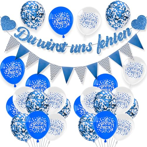 Ruhestand Deko Männer Ballons Banner-26 Stück Deko fur Männer | Blaue Deko für den Ruhestand Mit Girlande Du wirst uns fehlen Luftballons Ideal für Abschiedsfeier und Rente‑Party