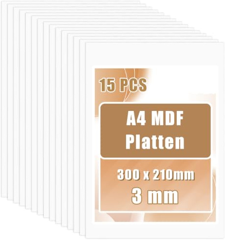 LOPYXBR 15 Stück MDF Platte A4, MDF Platten 3mm Weiß, 300 x 210 x 3 mm, Einseitig Weiße Holzplatten zum Basteln, für Lasergravur, Malen, Modellbau und Dekoration