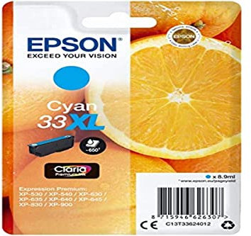 Epson C13T33624022 Cyan Original Tintenpatronen Pack of 1, XL