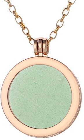 Morella Damen Halskette Gold 70 cm Edelstahl und Anhänger mit Edelstein Aventurin Coin 33 mm Chakren Scheibe in Schmuckbeutel