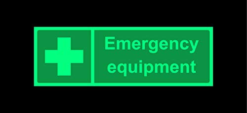 Emergency equipment Safety sign - 1.2mm Photoluminescent glow in the dark rigid plastic with self adhesive backing 300mm x 100mm