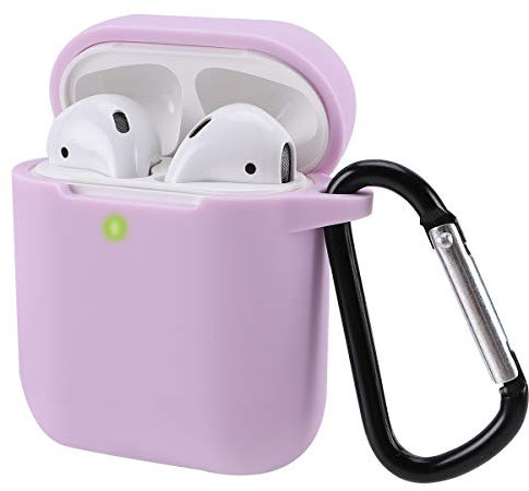 KOKOKA Silicona Compatible con AirPods 2 & 1, Fundas Protectora de Silicona para AirPods 2 & 1, LED Frontal Visible, Funciona con Carga inalámbrica, con Mosquetón, Lavanda