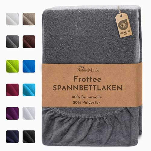 NatureMark Frottee Spannbettlaken – Weich und atmungsaktiv, hautfreundlich, praktisch & pflegeleicht, langlebig und strapazierfähig, 80% Baumwolle & 20% Polyester, 120x200 cm, Anthrazit Grau